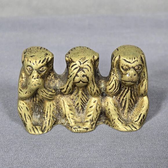 Vintage Other - Vintage Brass Three Wise Monkeys Paperweight Made in England Desk Miniature